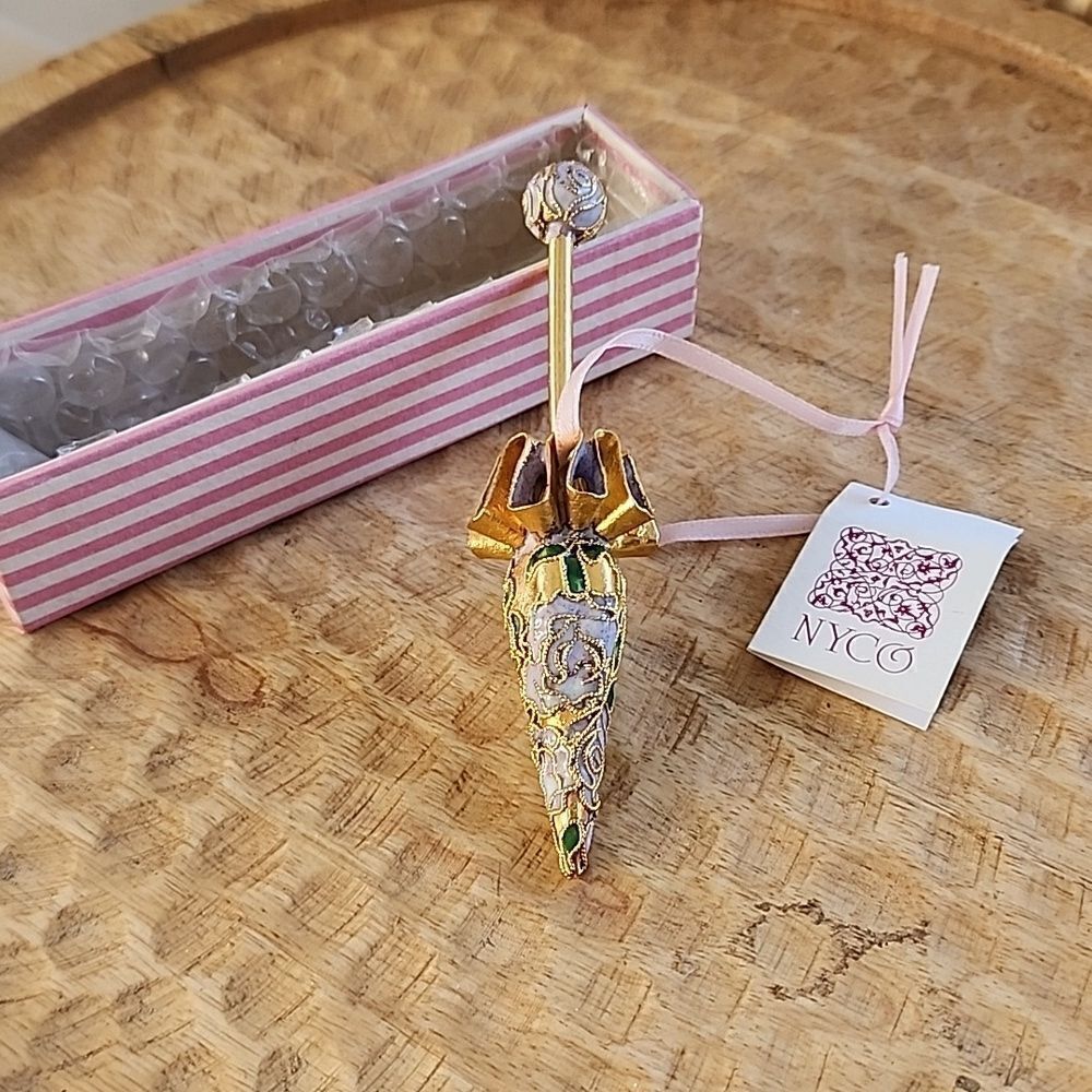 Cloissone Pink Parasol Coquette Ornament